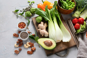 Vegetable assortment on light background.