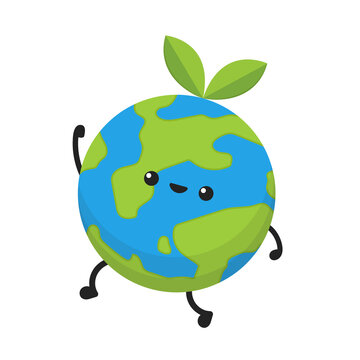 Planet character design. Cute Cartoon Character Earth, Emoticon, Simple.