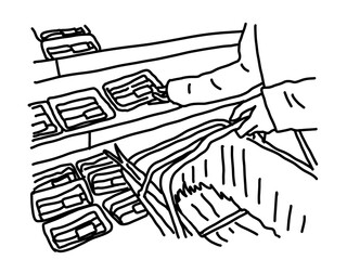 肉のパックを選ぶ線画人物イラスト