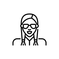 Stylish girl wearing sunglasses and braided hair. Pixel perfect, editable stroke icon