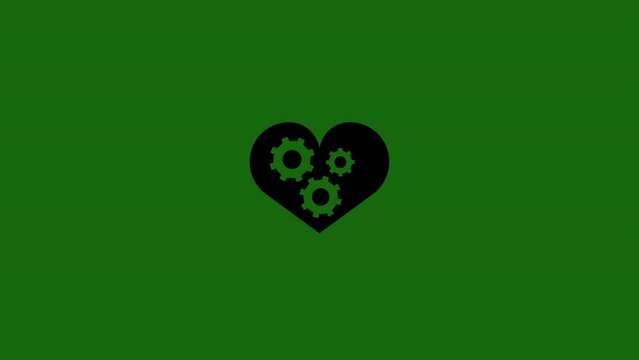 heart with gears icon animation. green background.  4K motion animation.