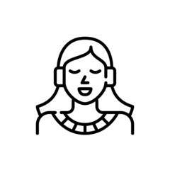 Cute young girl listening to music in headphones and smiling. Pixel perfect, editable stroke icon