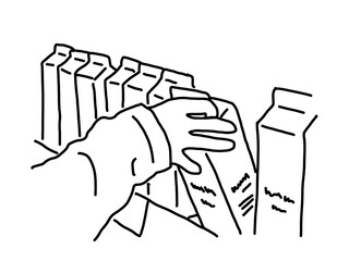 牛乳パックを選ぶ人物線画イラスト