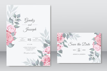 Beautiful wedding invitation with pink floral template