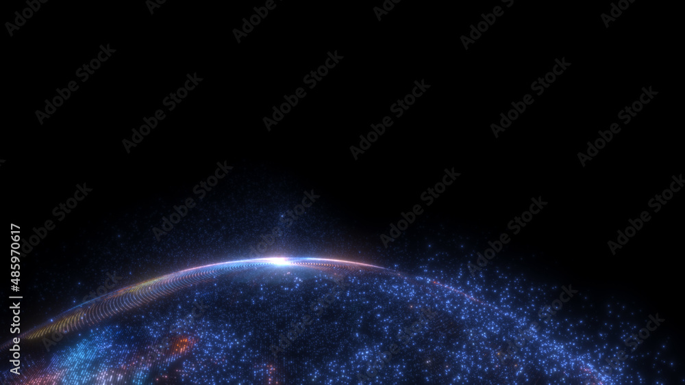Poster glowing sphere with a map of the world from particles