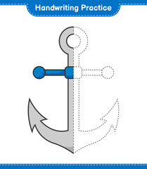 Handwriting practice. Tracing lines of Anchor. Educational children game, printable worksheet, vector illustration