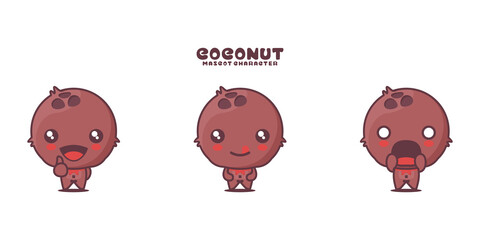 vector coconut cartoon mascot, with different expressions