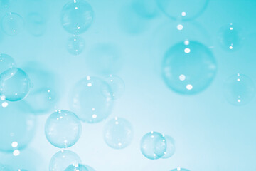 Beautiful Transparent Colorful Blue Soap Bubbles Texture Background.	