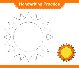 Handwriting practice. Tracing lines of Sun. Educational children game, printable worksheet, vector illustration