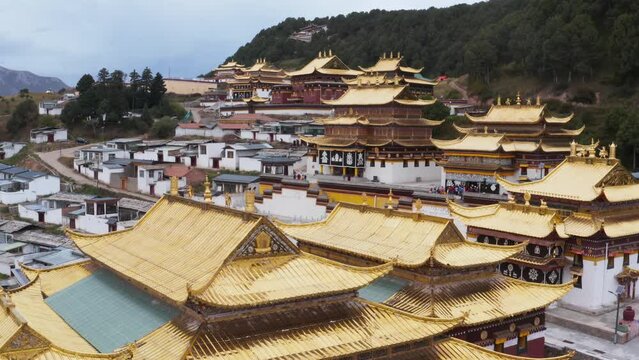 Gold leaf painted Buddhist temples in a Tibetan portion of Gansu province, China