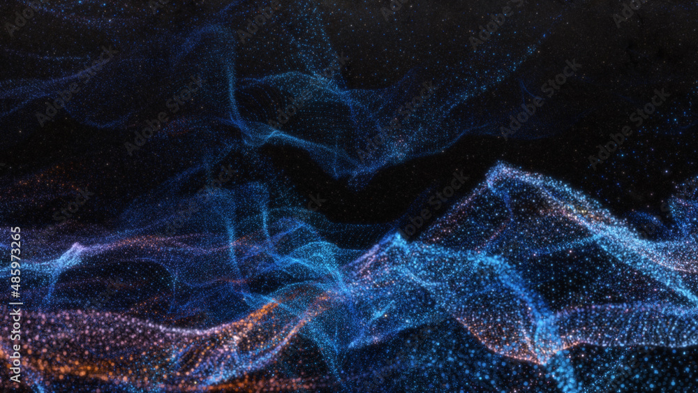 Poster abstract particle waves with depth of field effect