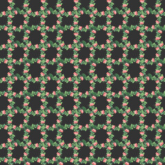 Seamless watercolor floral pattern - composition of green leaves and branches on a gray background