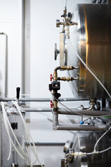 Equipment for the production of handicraft beer. Containers for storage of finished beer. Front view.