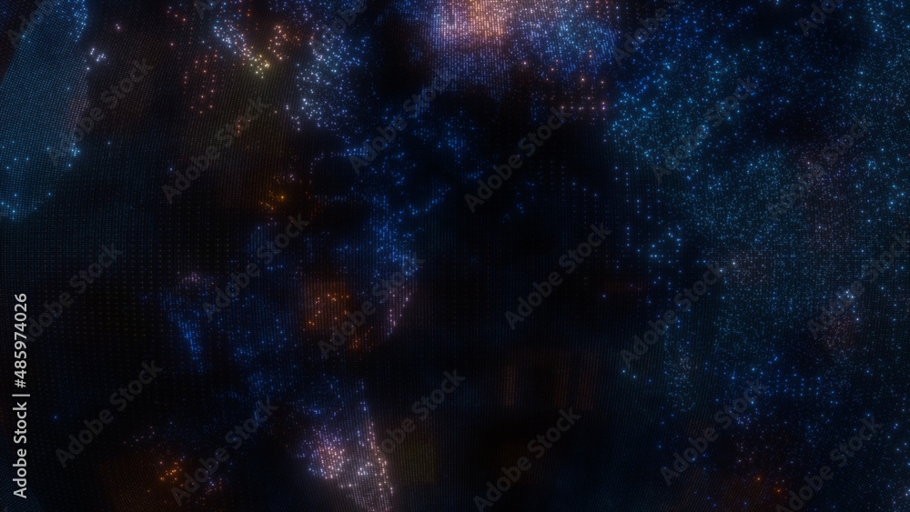 Poster glowing sphere with a map of the world from particles