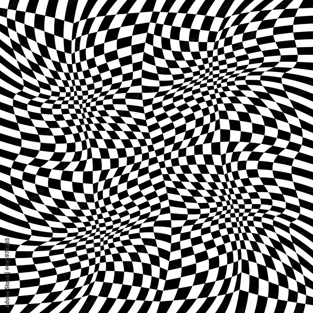 Poster curly fabric of checkered squares. excellent seamless canvas, black and white checkered chess.