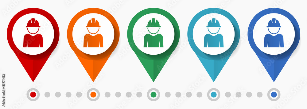 Poster worker, employee concept vector icon set, flat design man pointers, infographic template