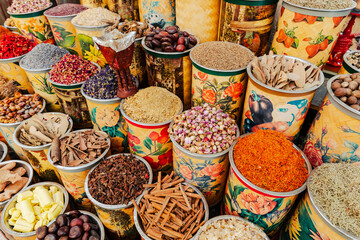 Dubai Spice Souk. Traditional bazaar in Dubai, United Arab Emirates (UAE) Selling a variety of...
