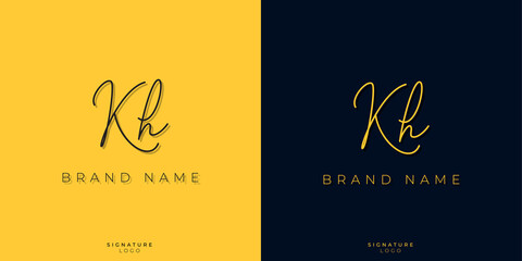 Fototapeta na wymiar Minimal line art letters KH Signature logo. It will be used for Personal brand or other company.