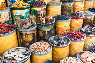 Dubai Spice Souk. Traditional bazaar in Dubai, United Arab Emirates (UAE) Selling a variety of...