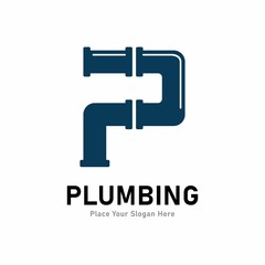 letter p plumbing logo vector design. Suitable for pipe service, drainage, sanitation home, and service company 