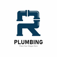 letter r plumbing logo vector design. Suitable for pipe service, drainage, sanitation home, and service company  - obrazy, fototapety, plakaty
