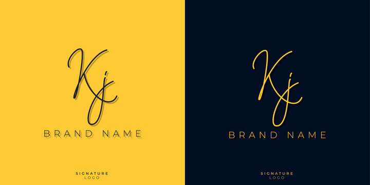 Minimal line art letters KJ Signature logo. It will be used for Personal brand or other company.