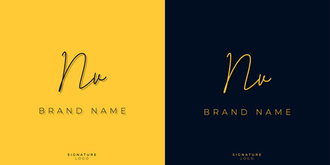 Fototapeta na wymiar Minimal line art letters NV Signature logo. It will be used for Personal brand or other company.