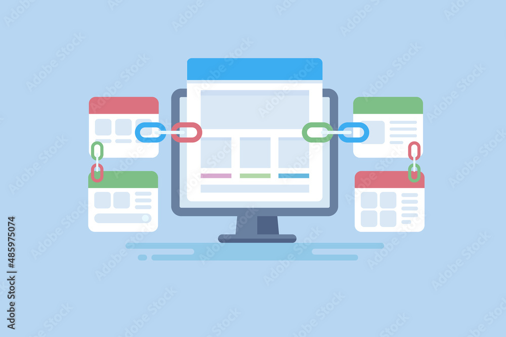 Poster tier link building concept seo optimization, search engine ranking development, getting links from m