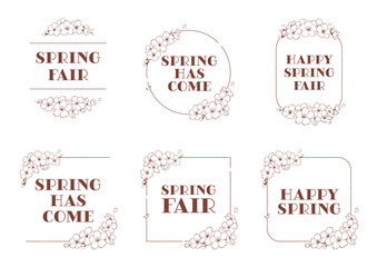 手描きの桜のシンプルでかわいい春のフレームイラストA　線画　文字あり