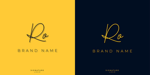 Minimal line art letters RO Signature logo. It will be used for Personal brand or other company. - obrazy, fototapety, plakaty