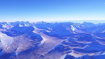 science fiction illustration, alien planet landscape with strange rock formations, fictional space scene, rocky hills and mountains	
