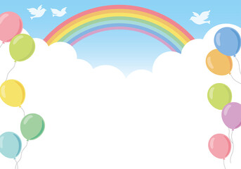 虹と風船の背景フレーム