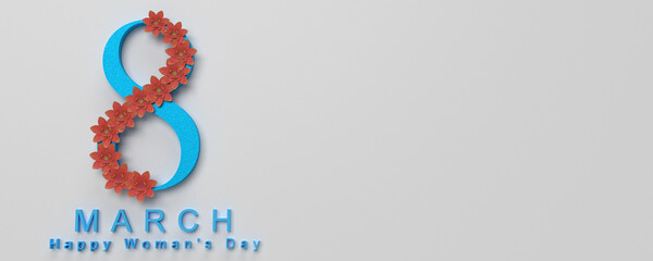 8 eight woman day blossom floral flower blue red orange colorful pastel decoration ornament symbol march female spring season celebrate festival romantic internation event happy holiday.3d render