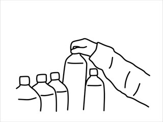 ペットボトルを選ぶ人物線画イラスト
