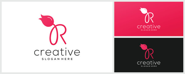 Luxury fashion flower logo with line style