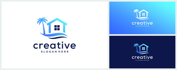 Real estate and waves logo design template