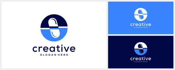 Pharmacy capsule logo design icon