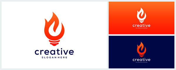 Creative flame lamp logo design template