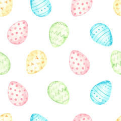 Watercolor seamless easter pattern with colorful easter eggs