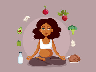 Woman, yoga, pregnant, pregnancy, food, diet, eating, nutrition, healthy, lifestyle, milk, diary, eggs, mushrooms, apple, beet root, broccoli, eggs, vitamins, proteins, avocado bell pepper, green, org