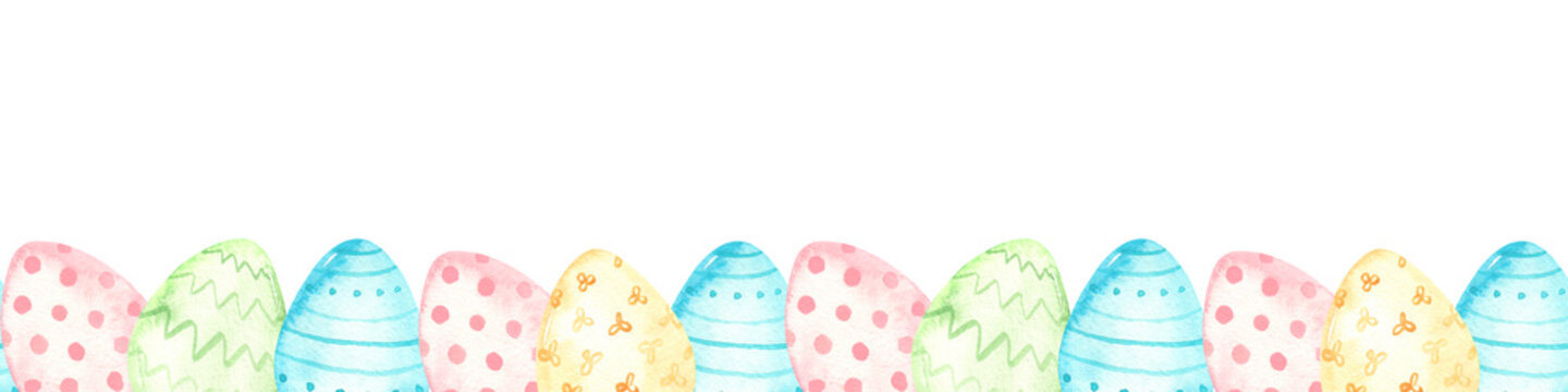 Watercolor seamless pastel border with colorful easter eggs