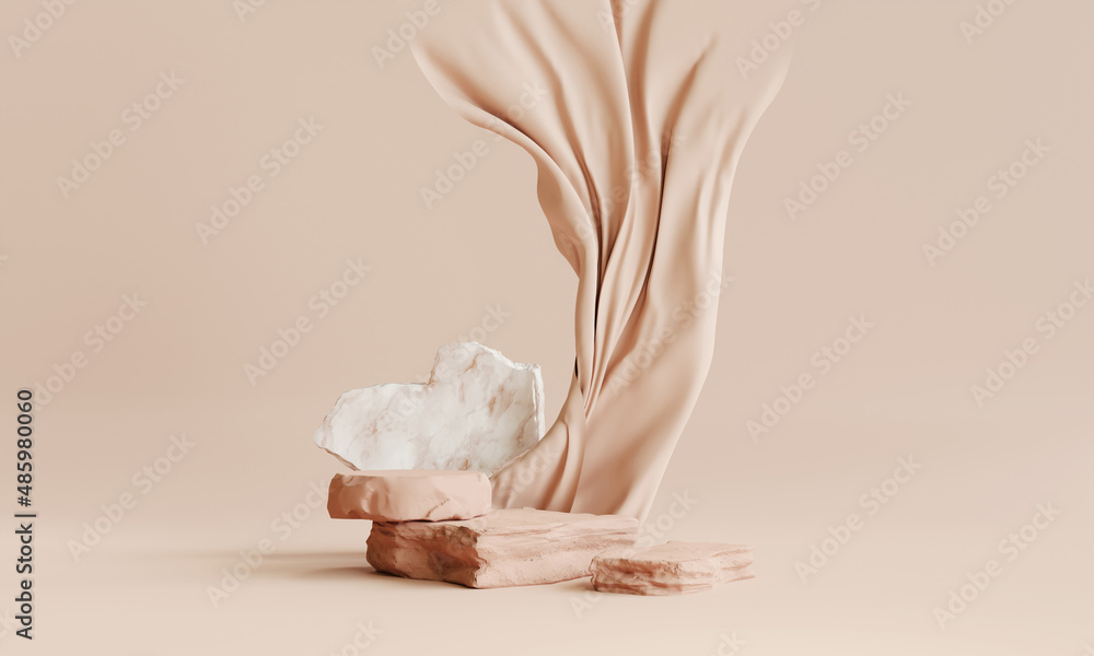 Wall mural stone podium on earth tone colour background for product presentation. natural beauty pedestal, rela