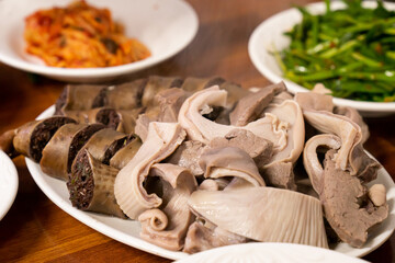 Korean traditional steamed pork intestines food