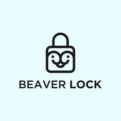 padlock beaver logo. animal logo - obrazy, fototapety, plakaty