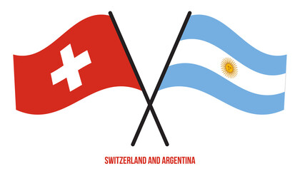 Switzerland and Argentina Flags Crossed And Waving Flat Style. Official Proportion. Correct Colors.