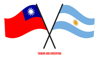 Taiwan and Argentina Flags Crossed And Waving Flat Style. Official Proportion. Correct Colors.