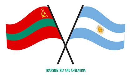 Transnistria and Argentina Flags Crossed And Waving Flat Style. Official Proportion. Correct Colors.