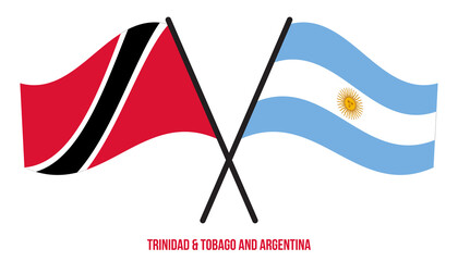 Trinidad & Tobago and Argentina Flags Crossed And Waving Flat Style. Official Proportion.