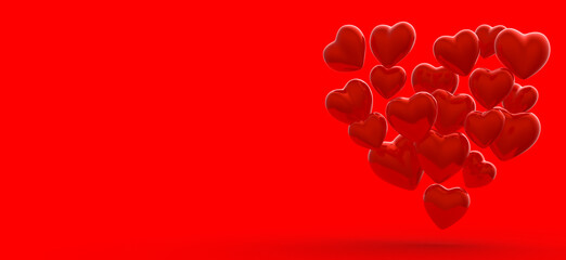 Red Metallic Heart on Red Background. Love Valentines Day Holiday Thematic Wallpaper. 3d Illustration.