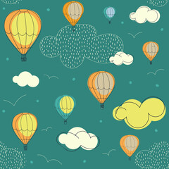 pattern with hot  air balloons in the clouds